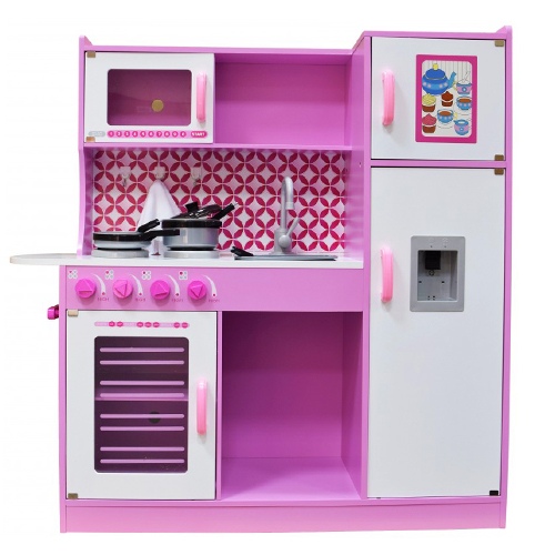 drewniana zabawkowa kuchnia dla dzieci różowa